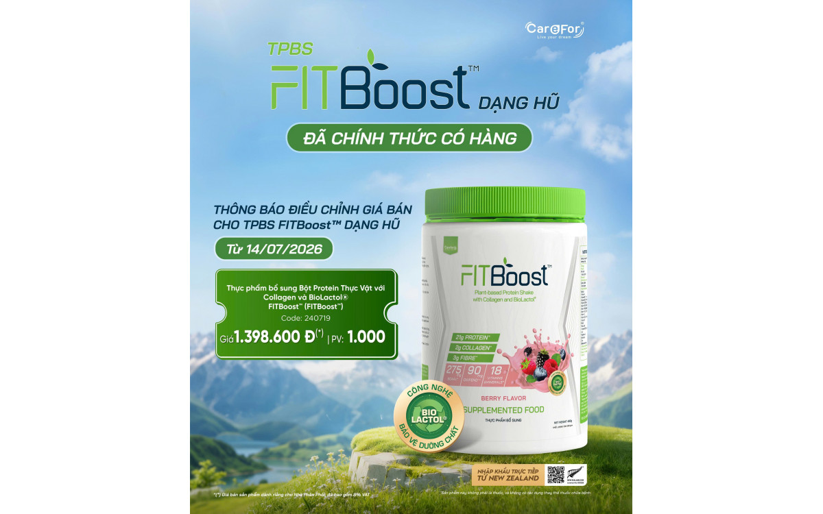 THÔNG BÁO ĐIỀU CHỈNH GIÁ SẢN PHẨM TPBS FITBOOST™ DẠNG HŨ TỪ 14/07/2026